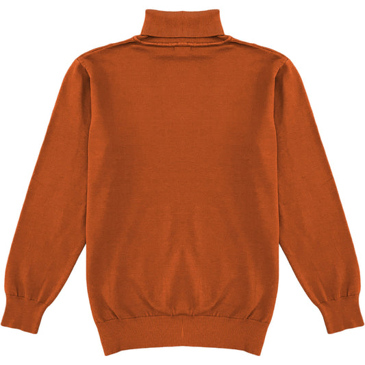 Burnt Orange Mens Long Sleeve Knit Turtleneck Sweater Back