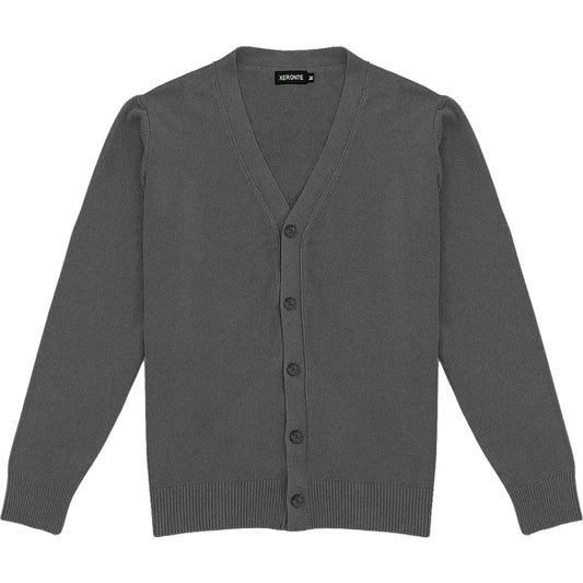 Dark Heather Grey Mens V-Neck Button Down Cardigan Sweater