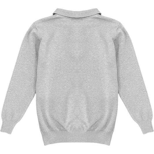 Heather Grey Mens Knit Long Sleeve Sweater Polo Shirt Back
