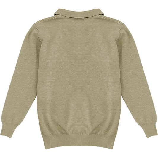 Light Brown Mens Knit Long Sleeve Sweater Polo Shirt Back
