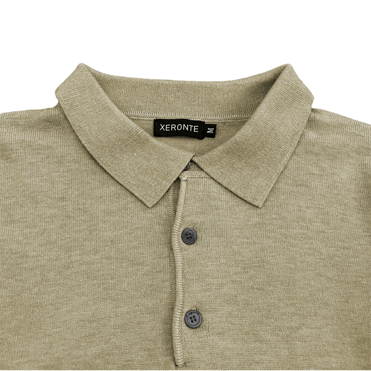 Light Brown Mens Knit Long Sleeve Sweater Polo Shirt Xeronte