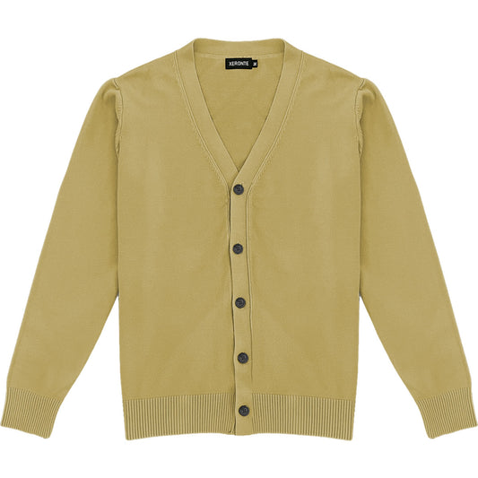 Light Camel Brown Mens V-Neck Button Down Cardigan Sweater