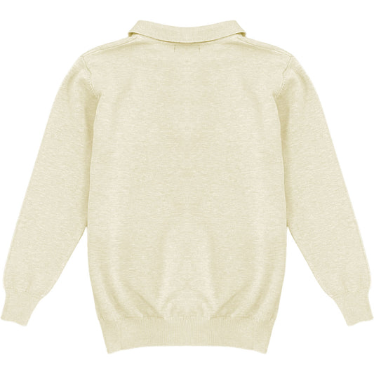 Light Cream Mens Knit Long Sleeve Sweater Polo Shirt