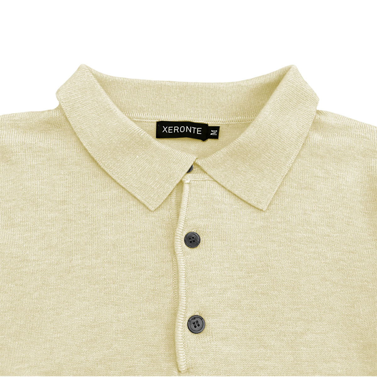 Light Cream Mens Knit Long Sleeve Sweater Polo Shirt Xeronte