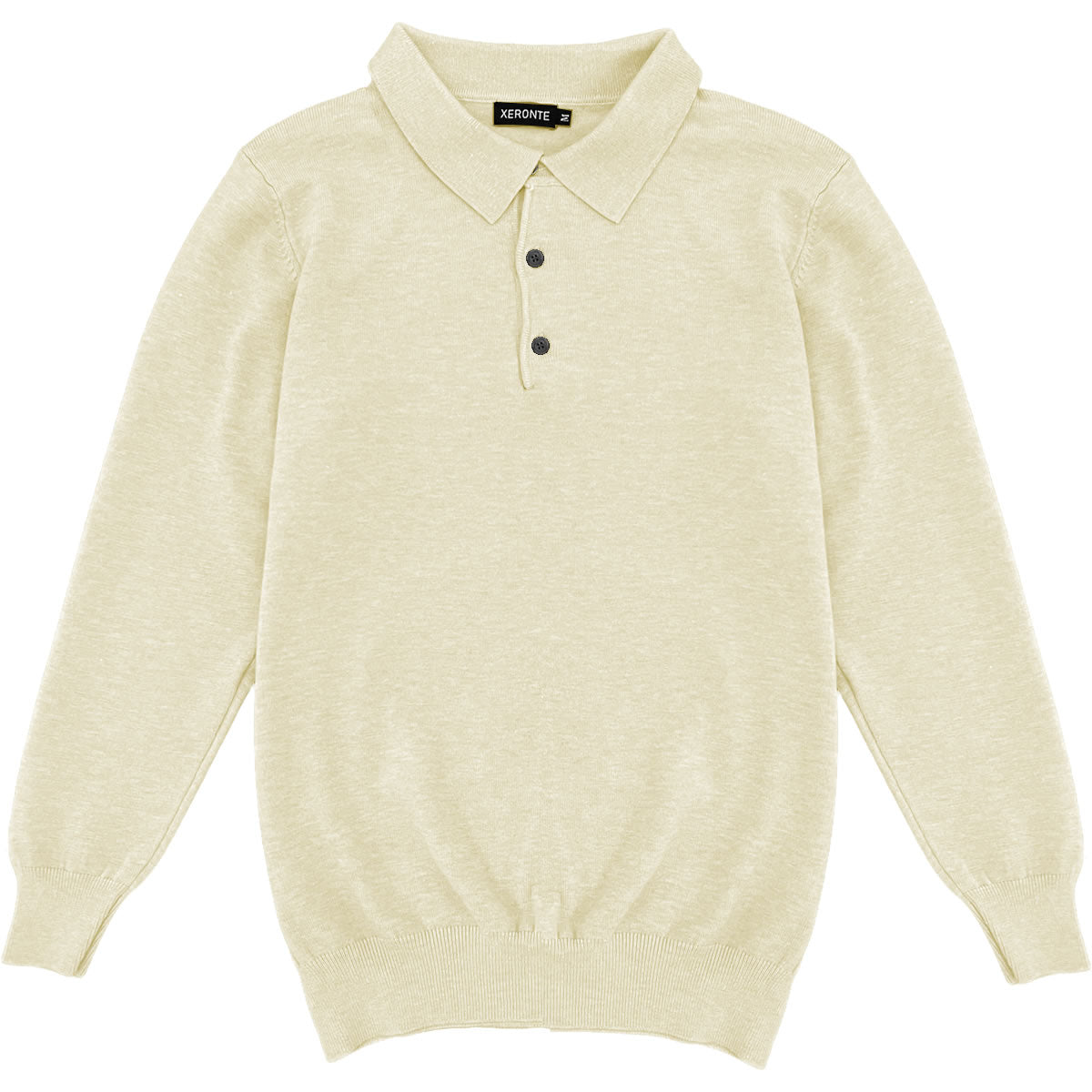 Light Cream Mens Knit Long Sleeve Sweater Polo Shirt