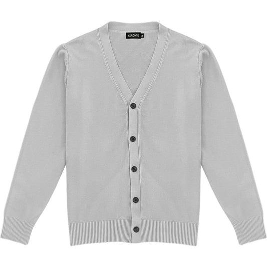 Light Grey Mens V-Neck Button Down Cardigan Sweater