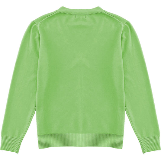 Light Lime Green Mens V-Neck Button Down Cardigan Sweater Back