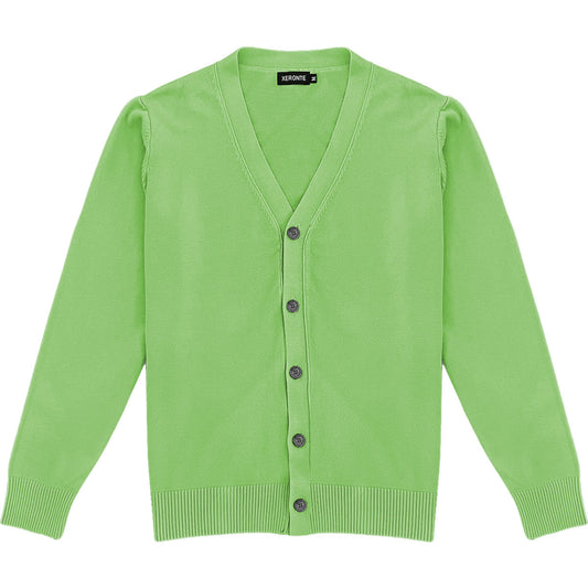 Light Lime Green Mens V-Neck Button Down Cardigan Sweater