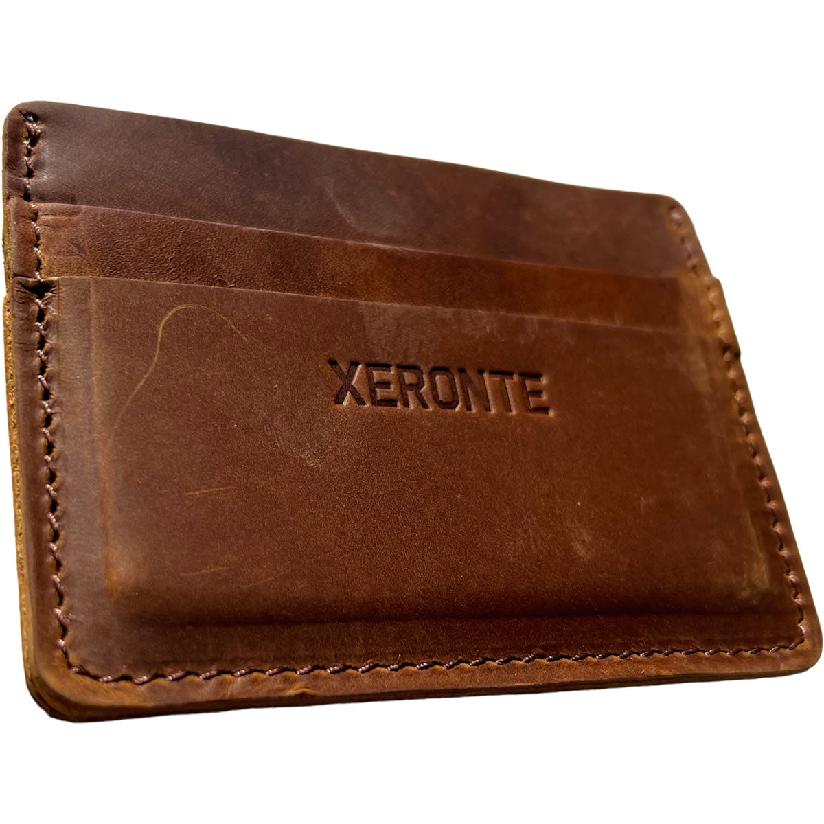 Slim Brown Leather Credit Card Holder Wallet Xeronte