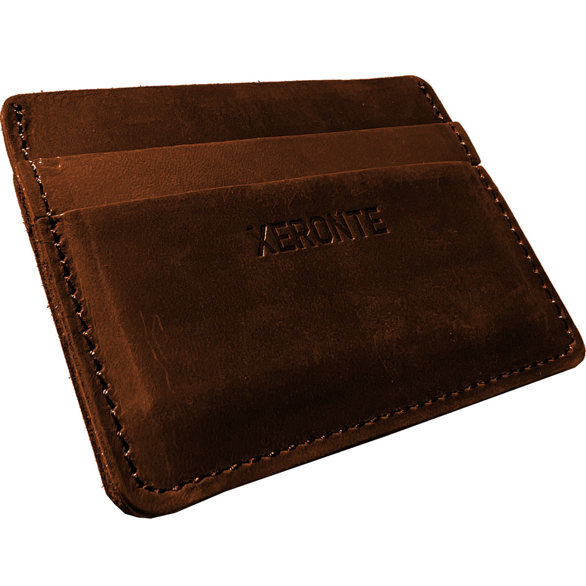Slim Dark Brown Leather Credit Card Holder Wallet Xeronte