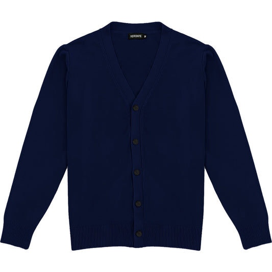 Navy Blue Mens V-Neck Button Down Cardigan Sweater