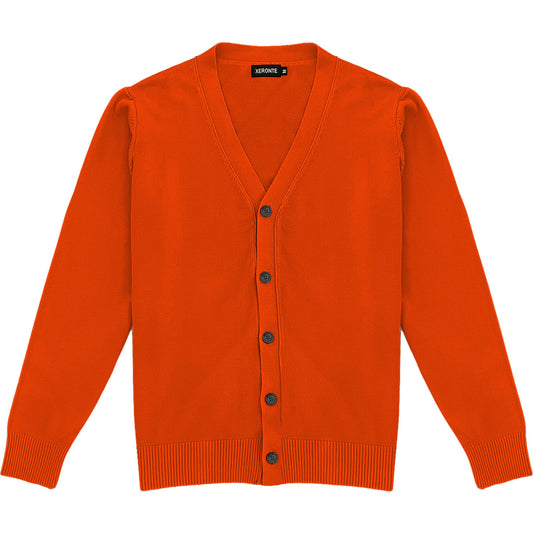 Orange Mens V-Neck Button Down Cardigan Sweater
