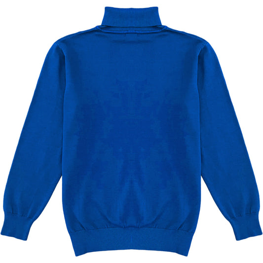 Royal Blue Mens Long Sleeve Knit Turtleneck Sweater Back