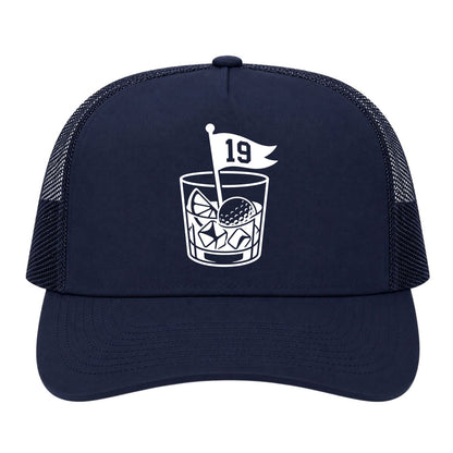 Navy Blue 19th Hole And Drinks Golf Trucker Hat