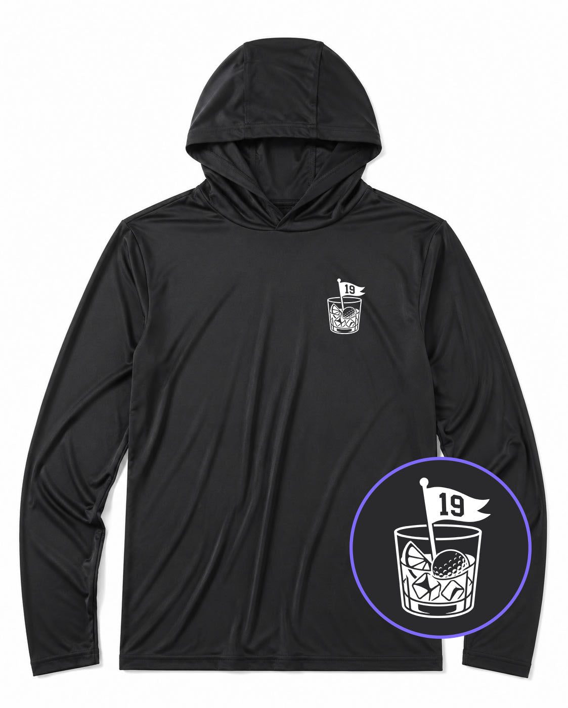 Black 19th Hole And Drinks Men's Lightweight Performance Golf Hoodie