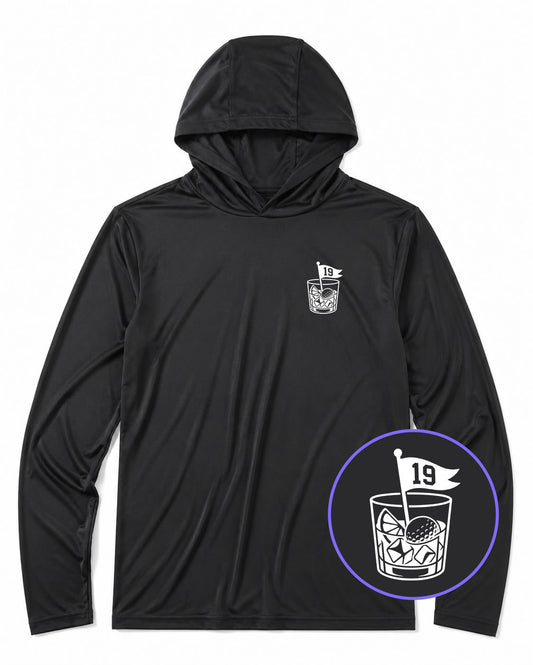 Black 19th Hole And Drinks Men's Lightweight Performance Golf Hoodie