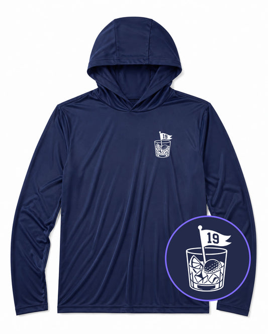 Navy Blue 19th Hole And Drinks Men's Lightweight Performance Golf Hoodie