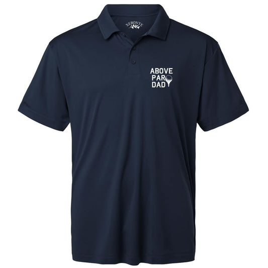 Navy Blue Above Par Dad Funny Men's Short Sleeve Golf Polo Shirt