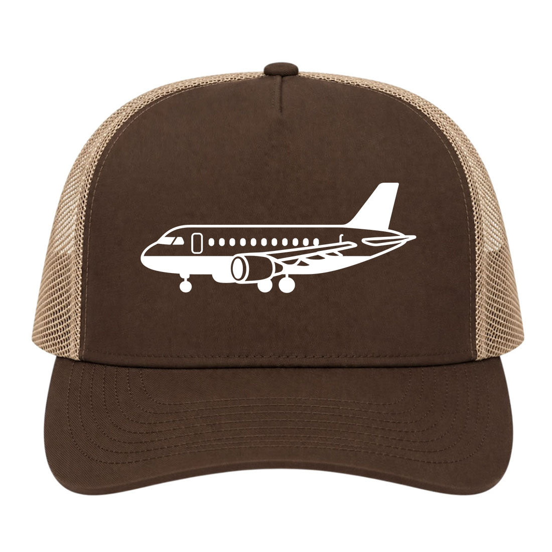 Brown Airplane Print Aviation Golf Trucker Hat