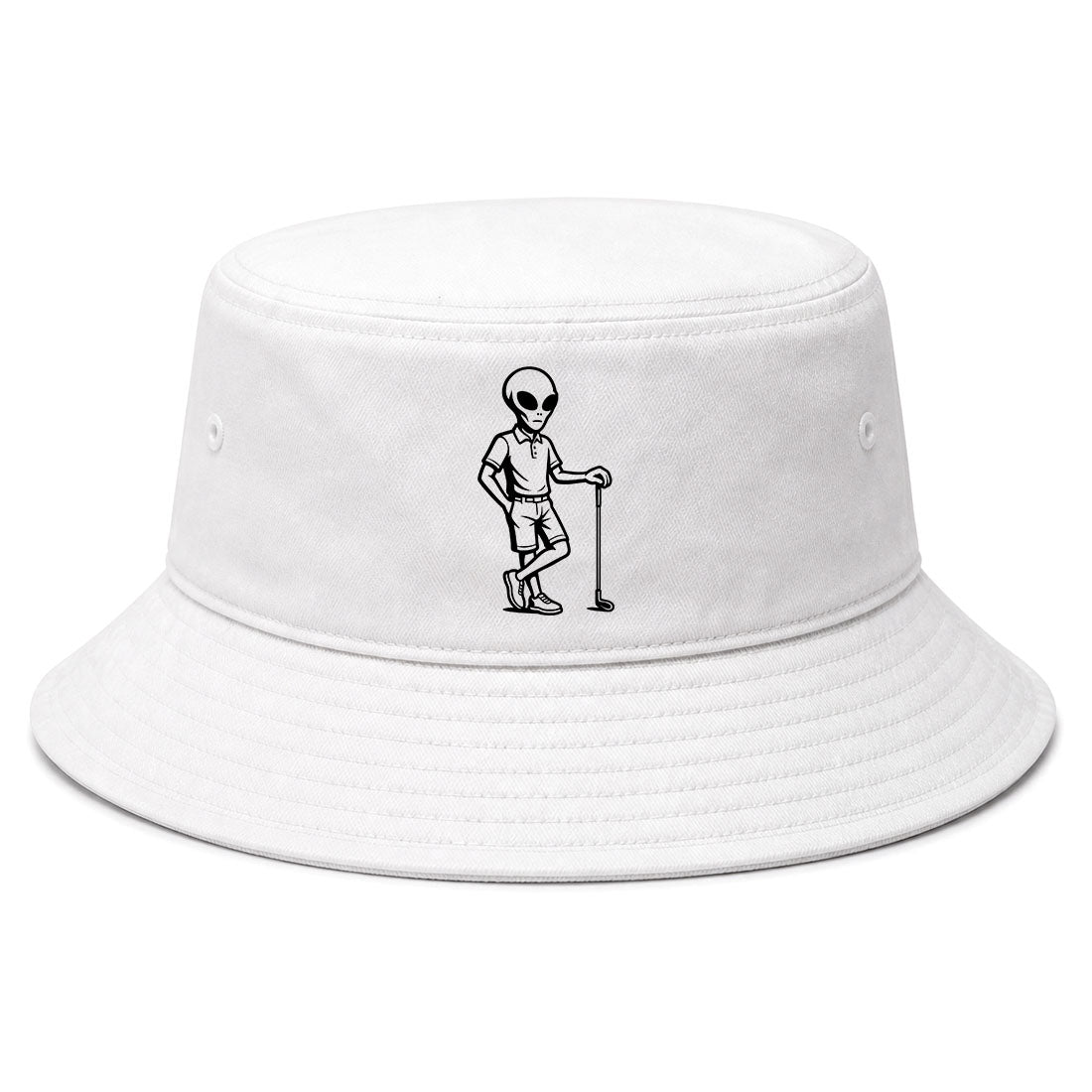 White Alien Golfer Golf Bucket Hat