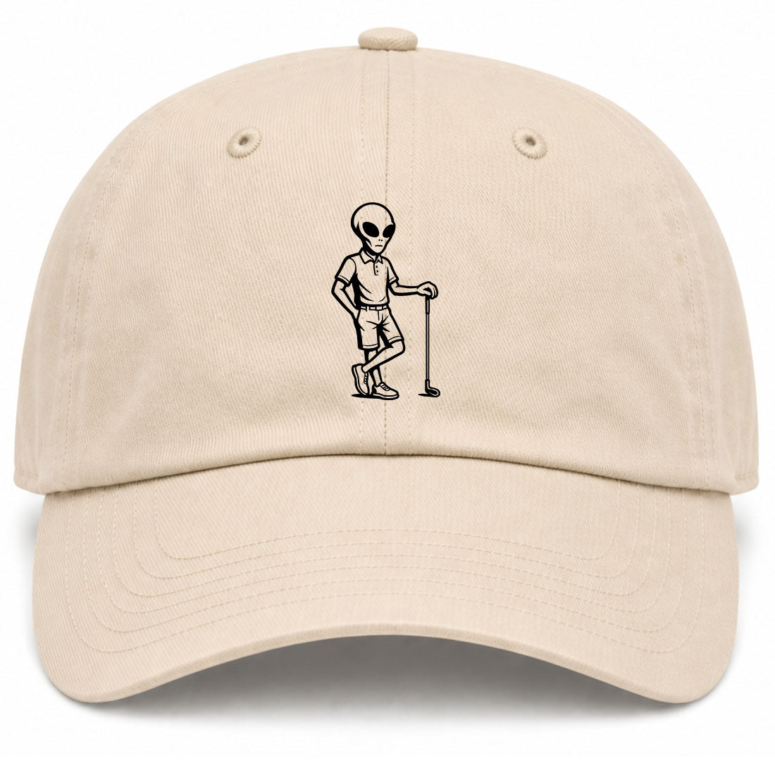 Beige Alien Golfer Golf Dad Hat