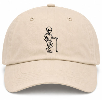 Beige Alien Golfer Golf Dad Hat