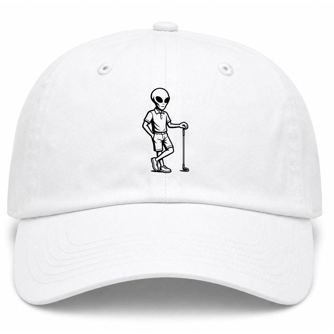 White Alien Golfer Golf Dad Hat