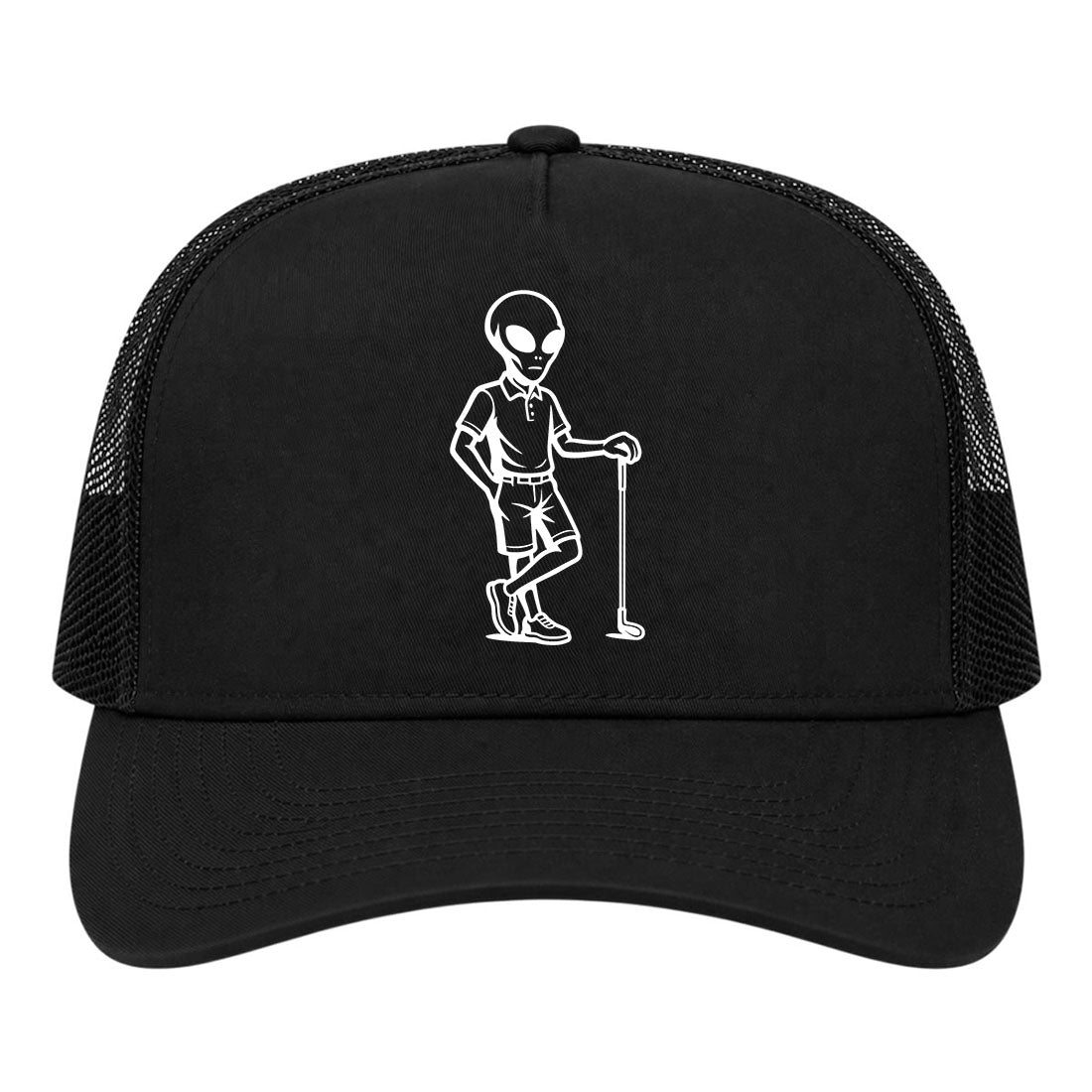 Black Alien Golfer Golf Trucker Hat