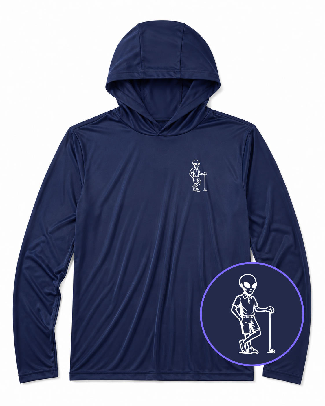 Navy Blue Alien Golfer Men's Lightweight Performance Golf Hoodie