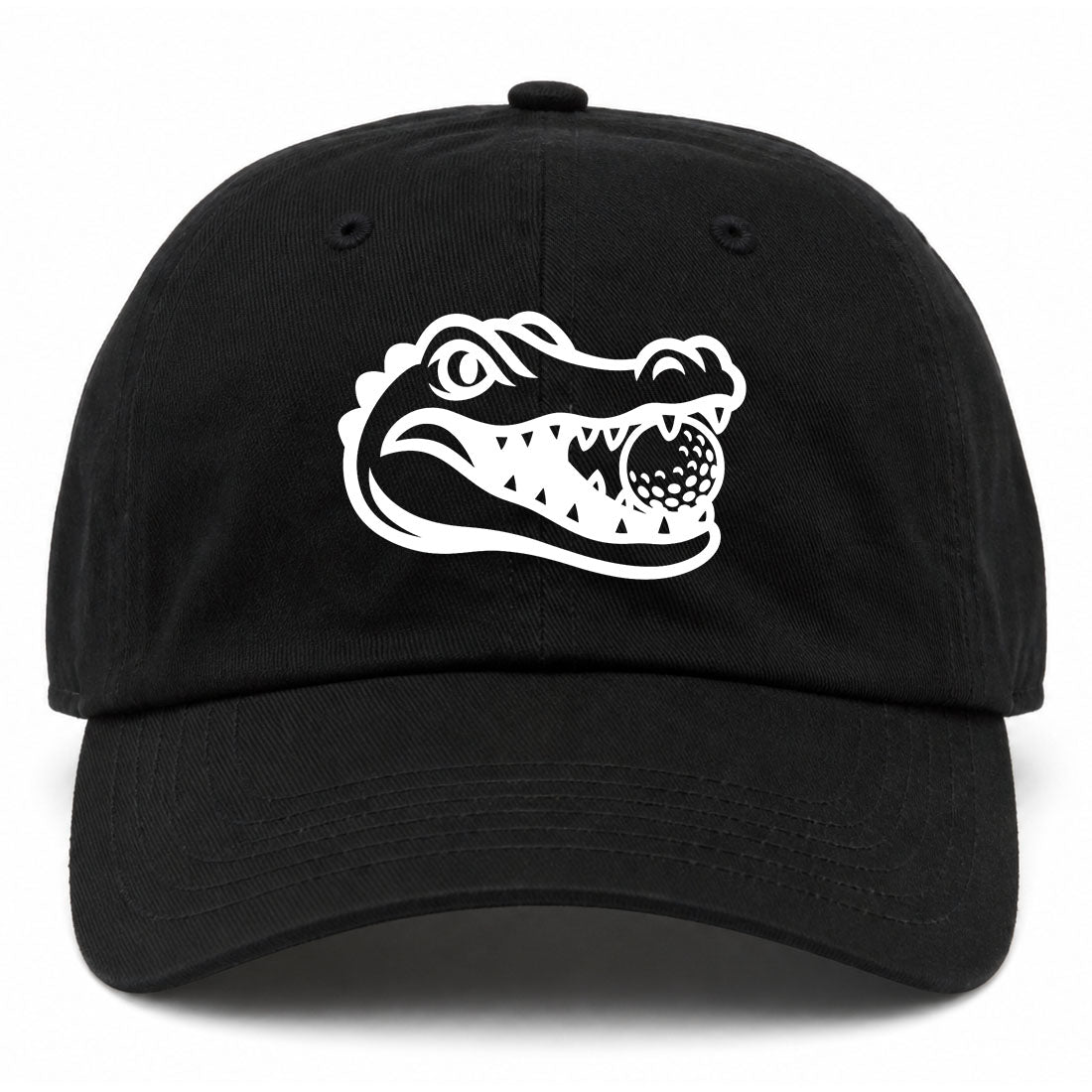 Black Alligator Eating Golf Ball Golf Dad Hat