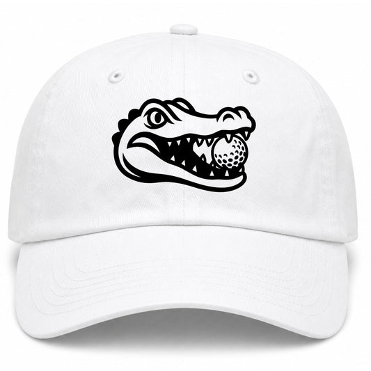 White Alligator Eating Golf Ball Golf Dad Hat