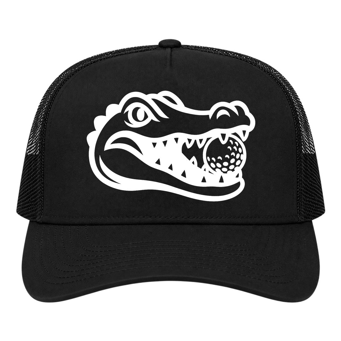 Black Alligator Eating Golf Ball Golf Trucker Hat