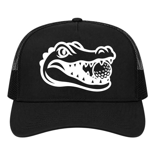 Black Alligator Eating Golf Ball Golf Trucker Hat