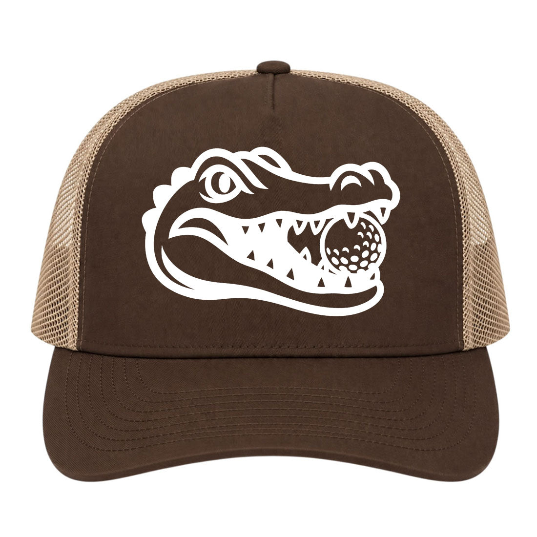 Brown Alligator Eating Golf Ball Golf Trucker Hat