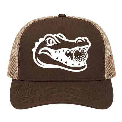 Brown Alligator Eating Golf Ball Golf Trucker Hat