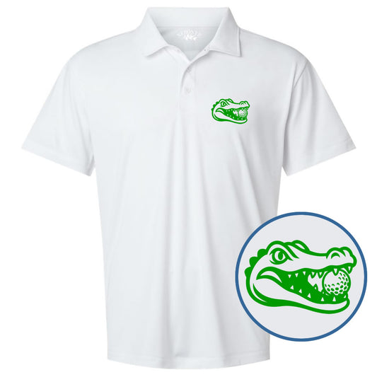 White Alligator Eating Golf Ball Men’s Golf Polo Shirt