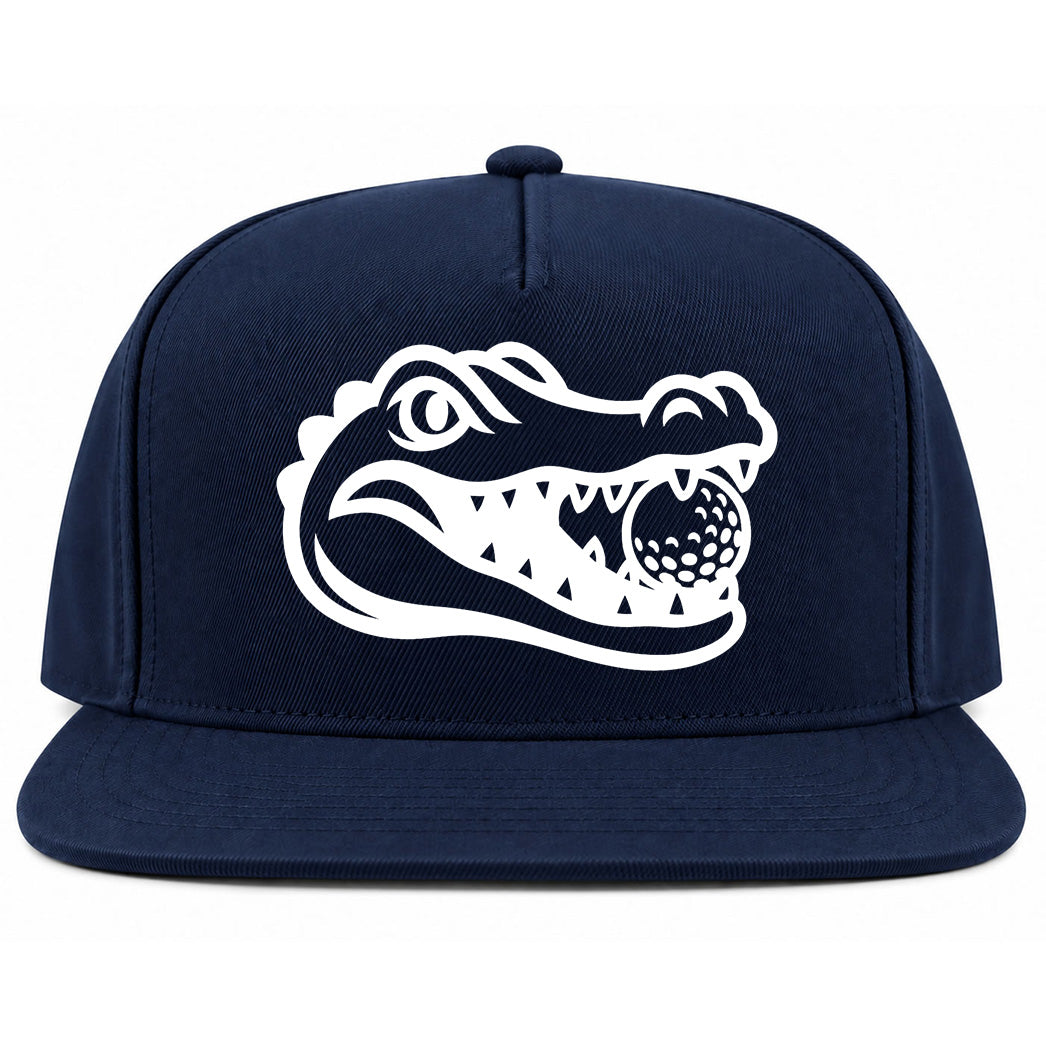 Navy Blue Alligator Eating Golf Ball Golf Snapback Hat