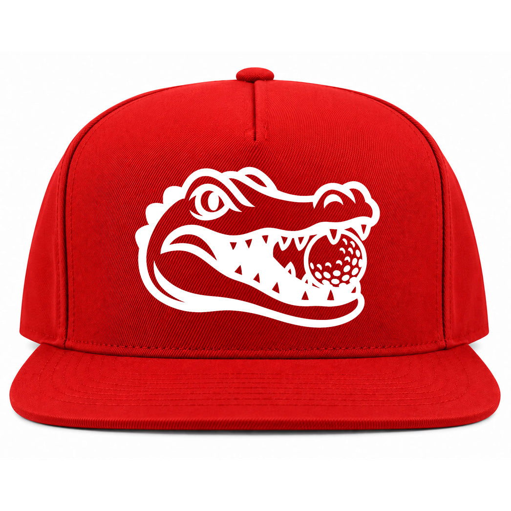 Red Alligator Eating Golf Ball Golf Snapback Hat
