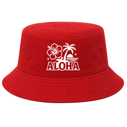 Red Aloha Palm Tree Hibiscus Flower Print Golf Bucket Hat
