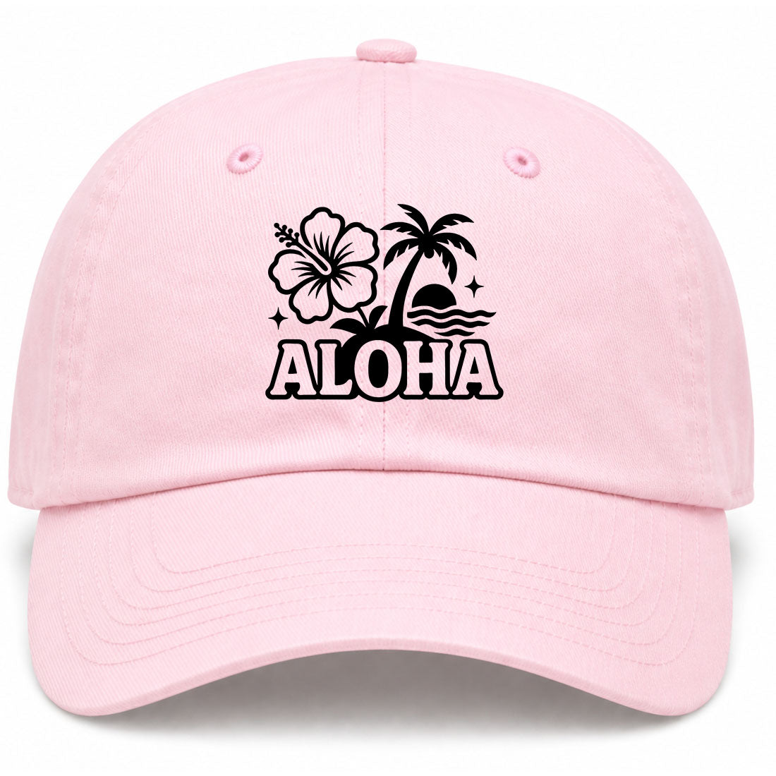 Pink Aloha Palm Tree Hibiscus Flower Print Golf Dad Hat