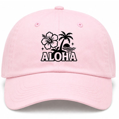 Pink Aloha Palm Tree Hibiscus Flower Print Golf Dad Hat