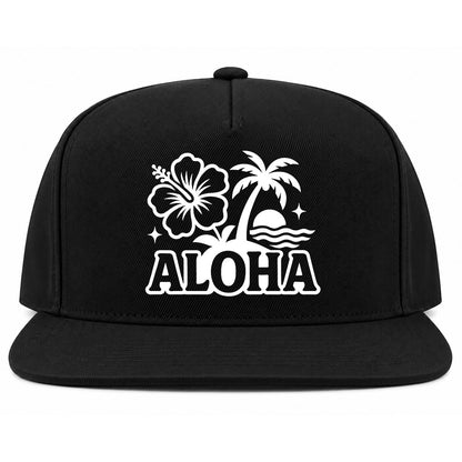 Black Aloha Palm Tree Hibiscus Flower Print Golf Snapback Hat