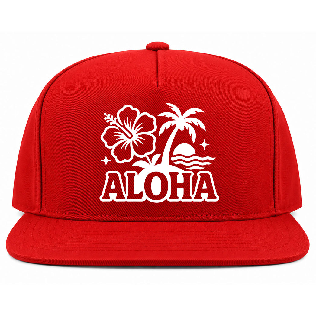Red Aloha Palm Tree Hibiscus Flower Print Golf Snapback Hat