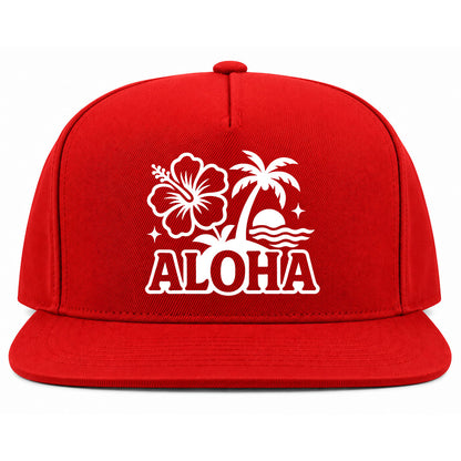 Red Aloha Palm Tree Hibiscus Flower Print Golf Snapback Hat