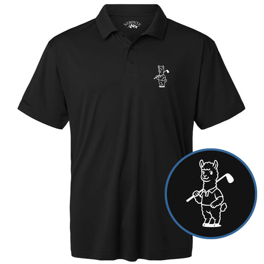 Black Alpaca With Golf Club Men's Short Sleeve Golf Polo Shirt