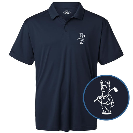 Navy Blue Alpaca With Golf Club Men's Short Sleeve Golf Polo Shirt