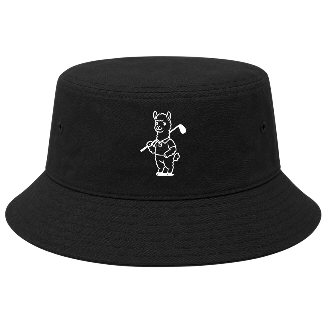 Black Alpaca With Golf Club Golf Bucket Hat