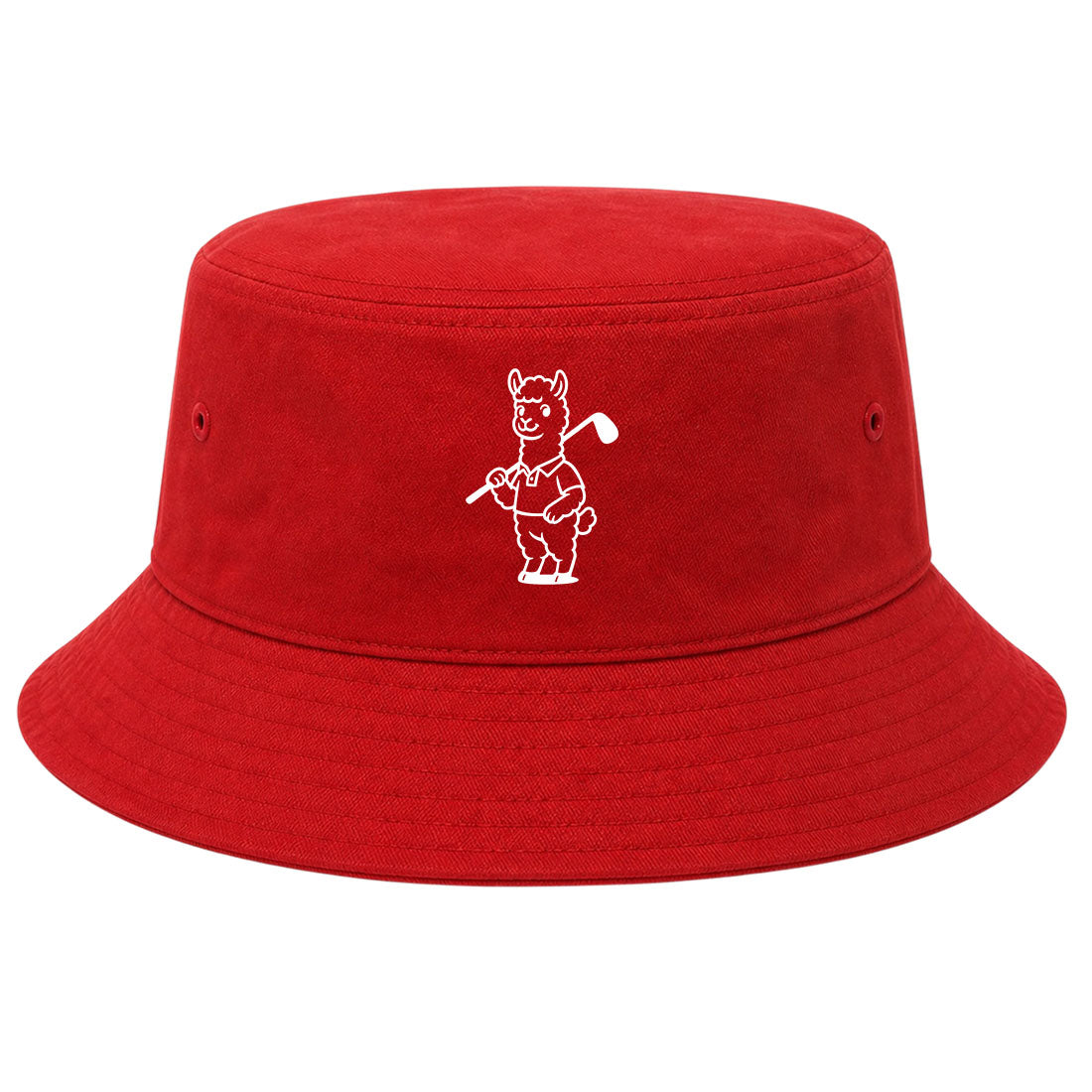 Red Alpaca With Golf Club Golf Bucket Hat