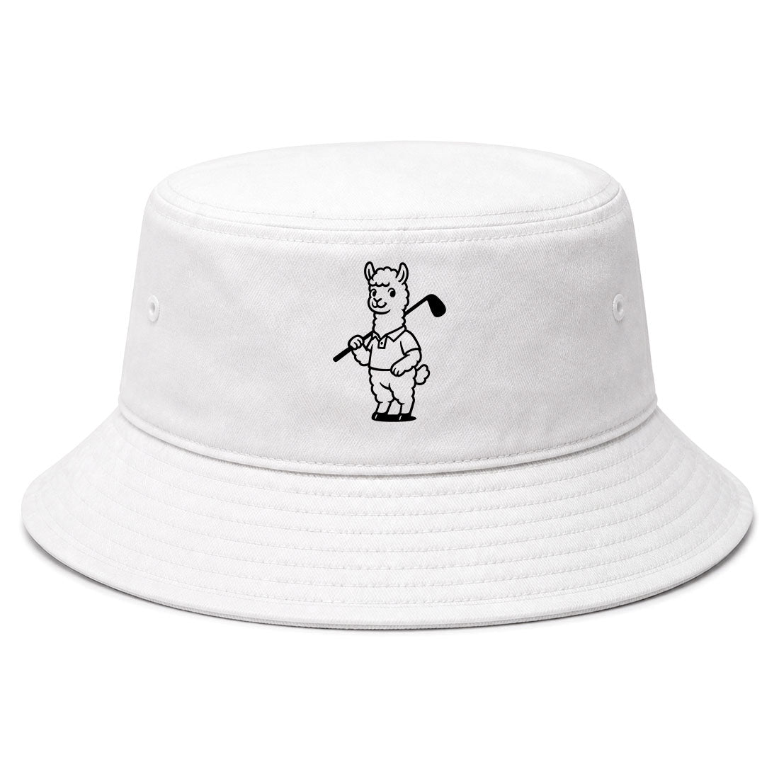 White Alpaca With Golf Club Golf Bucket Hat