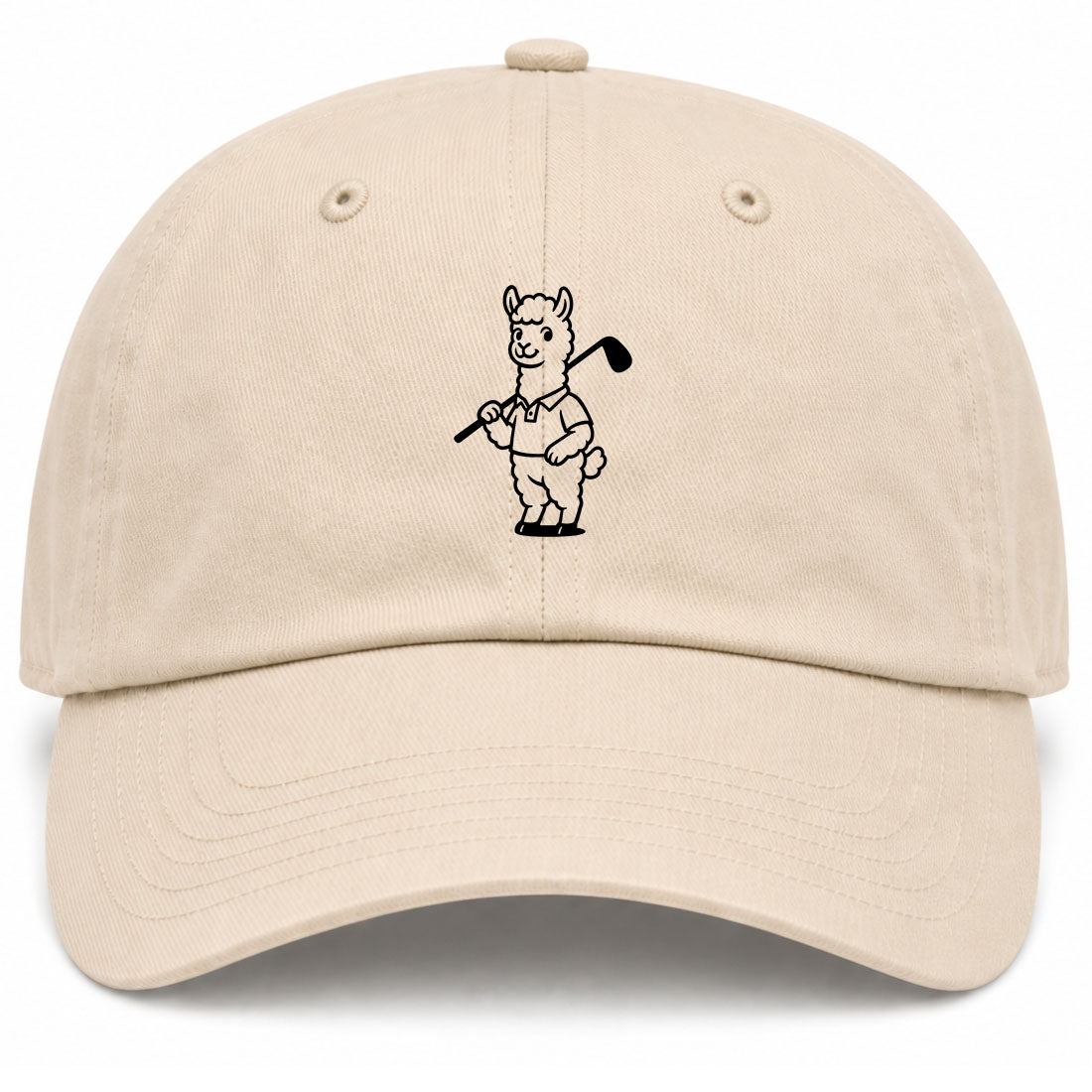 Beige Alpaca With Golf Club Golf Dad Hat
